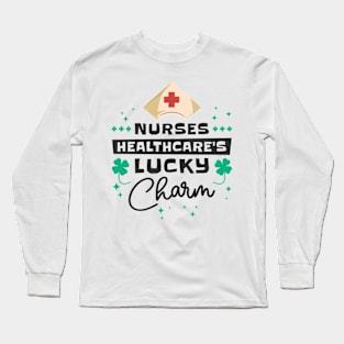 St. Patrick's Day Nurse Healthcare Clover Lucky Charm Long Sleeve T-Shirt